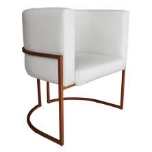 Poltrona Decorativa Luana Base Bronze PU Branco - Montanaris Decor