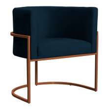 Poltrona Decorativa Luana Base Bronze Veludo Azul Marinho - Montanaris Decor