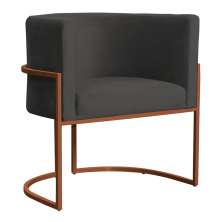Poltrona Decorativa Luana Base Bronze Veludo Cinza - Montanaris Decor