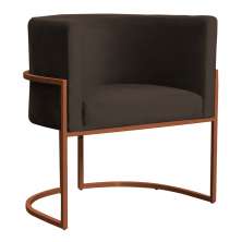 Poltrona Decorativa Luana Base Bronze Veludo Marrom - Montanaris Decor