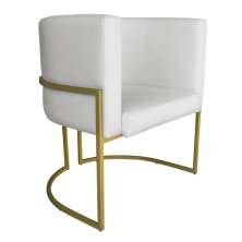 Poltrona Decorativa Luana Base Gold PU Branco - Montanaris Decor