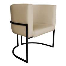 Poltrona Decorativa Luana Base Preta PU Bege - Montanaris Decor
