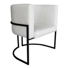 Poltrona Decorativa Luana Base Preta PU Branco - Montanaris Decor