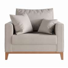 Poltrona Decorativa Sala Estar Beni Pés Madeira Linho Bege - Montanaris Decor