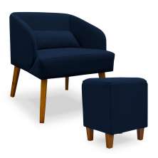 Poltrona Decorativa com Puff Virgínia Veludo Azul Marinho - Montanaris Decor