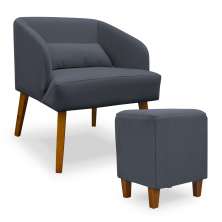 Poltrona Decorativa com Puff Virgínia Veludo Cinza - Montanaris Decor