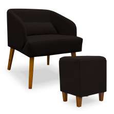 Poltrona Decorativa com Puff Virgínia Veludo Marrom - Montanaris Decor