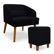 Poltrona Decorativa com Puff Virgínia Veludo Preto - Montanaris Decor