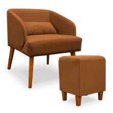 Poltrona Decorativa com Puff Virgínia Veludo Terracota - Montanaris Decor