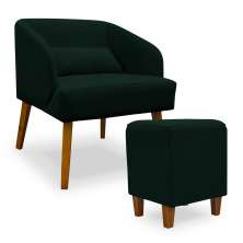 Poltrona Decorativa com Puff Virgínia Veludo Verde - Montanaris Decor