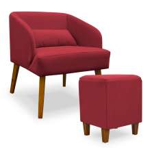 Poltrona Decorativa com Puff Virgínia Veludo Vermelho - Montanaris Decor