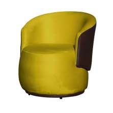 Poltrona Orgânica Decorativa Beatriz Veludo Amarelo/PU Marrom - Montanaris Decor