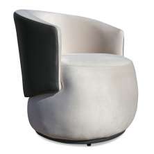 Poltrona Orgânica Decorativa Lara Veludo Bege/PU Cinza - Montanaris Decor