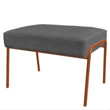 Puff Decorativo Ariel Ferro Base Bronze Veludo Chumbo - Montanaris Decor