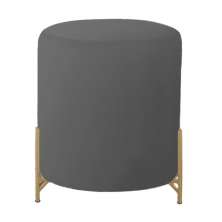 Puff Decorativo Thor Ferro Base Gold Veludo Cinza - Montanaris Decor