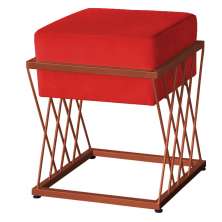 Puff Decorativo Tróia Base Bronze Veludo Vermelho- Montanaris Decor