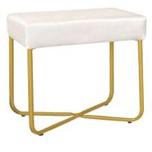 Puff Decorativo Unna Base Gold Veludo Bege - Montanaris Decor