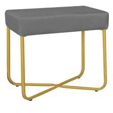 Puff Decorativo Unna Base Gold Veludo Cinza - Montanaris Decor