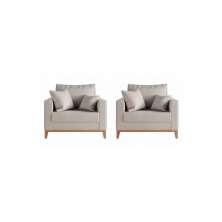 kIt 2 Poltronas Decorativa Sala Estar Beni Pés Madeira Linho Bege - Montanaris Decor
