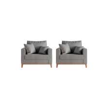 kIt 2 Poltronas Decorativa Sala Estar Beni Pés Madeira Linho Cinza - Montanaris Decor