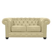 Sofá Chesterfield 2 Lugares com Pés Madeira Couro Bege - Mempra