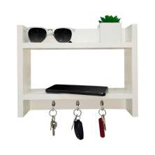 Porta Chaves de Parede com Suporte Carteira Celular Madeira Branco