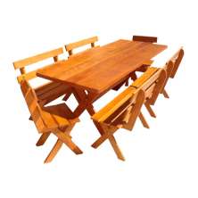 Conjunto Mesa 2m 4 Bancos e 2 Cadeiras Madeira Maciça Angelim