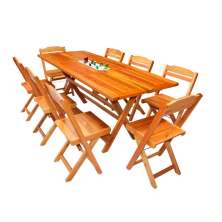 Conjunto Mesa 2m e 8 Cadeiras Madeira Maciça Eucalipto Gelare