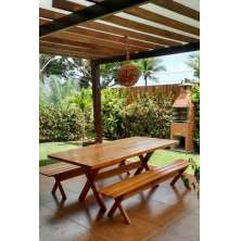 Conjunto Mesa Rústica Com Bancos Madeira Churrasco 2,00m