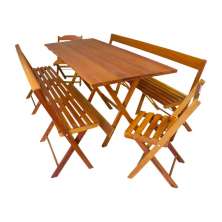 Conjunto de Mesa Dobrável Para Churrasco 2m 2 Bancos 2 Cadeiras Madeira