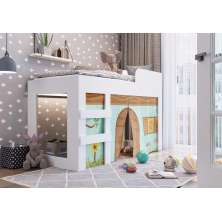 Cama Infantil 70 com Protetores e Cortina Recreação Branco Art in Moveis