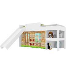 Conjunto com Cama 80 Playground com escorregador e Baú Meu Fofinho branco