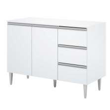 BALCÃO 2 PORTAS 3 GAVETAS MILLA  COM TAMPO EM MADEIRA  BRANCO PUXADOR ALUMINIO