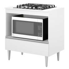BALCÃO PARA COOK TOP MILLA  COM TAMPO EM MADEIRA BRANCO PUXADOR ALUMINIO