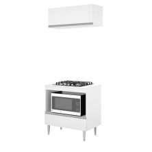BALCÃO PARA COOK TOP MILLA  COM TAMPO MADEIRA  E AEREO BASCULANTE BRANCO PUXADOR ALUMINIO