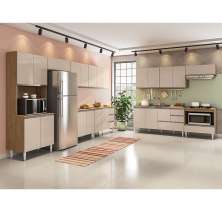 COZINHA MODULADA MILLA 11 PEÇAS AMENDOA OFF WHITE PUXADOR ALUMINIO