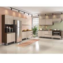 COZINHA MODULADA MILLA 11 PEÇAS CASTANHO OFF WHITE PUXADOR ALUMINIO