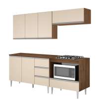 COZINHA MODULADA MILLA 4 PEÇAS CASTANHO OFF WHITE PUXADOR ALUMINIO