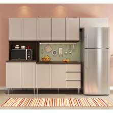 COZINHA MODULADA MILLA 4 PEÇAS CASTANHO OFF WHITE PUXADOR ALUMINIO II