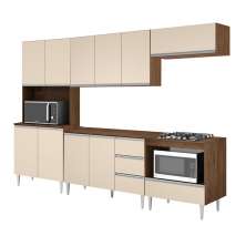 COZINHA MODULADA MILLA 5 PEÇAS CASTANHO OFF WHITE PUXADOR ALUMINIO