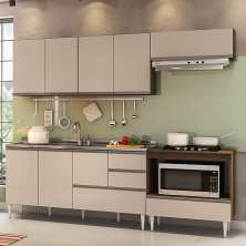 COZINHA MODULADA MILLA 5 PEÇAS CASTANHO OFF WHITE PUXADOR ALUMINIO II