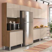 COZINHA MODULADA MILLA 6 PEÇAS AMENDOA OFF WHITE PUXADOR ALUMINIO