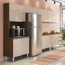 COZINHA MODULADA MILLA 6 PEÇAS CASTANHO OFF WHITE PUXADOR ALUMINIO
