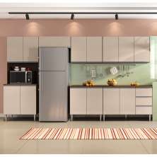 COZINHA MODULADA MILLA 6 PEÇAS CASTANHO OFF WHITE PUXADOR ALUMINIO II