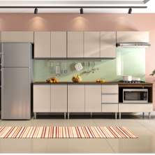 COZINHA MODULADA MILLA 7 PEÇAS CASTANHO OFF WHITE PUXADOR ALUMINIO