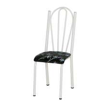 Cadeira Tubular Branca 021 Assento Preto Florido