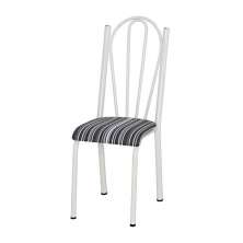 Cadeira Tubular Branca 021 Assento Preto Listrado