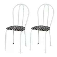 Kit 02 Cadeiras Tubular Branco 004 Assento Preto Listrado