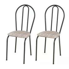 Kit 02 Cadeiras Tubular Cromo Preto 004 Assento Rattan