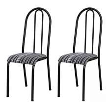 Kit 02 Cadeiras Tubular Cromo Preto 056 Assento Preto Listrado